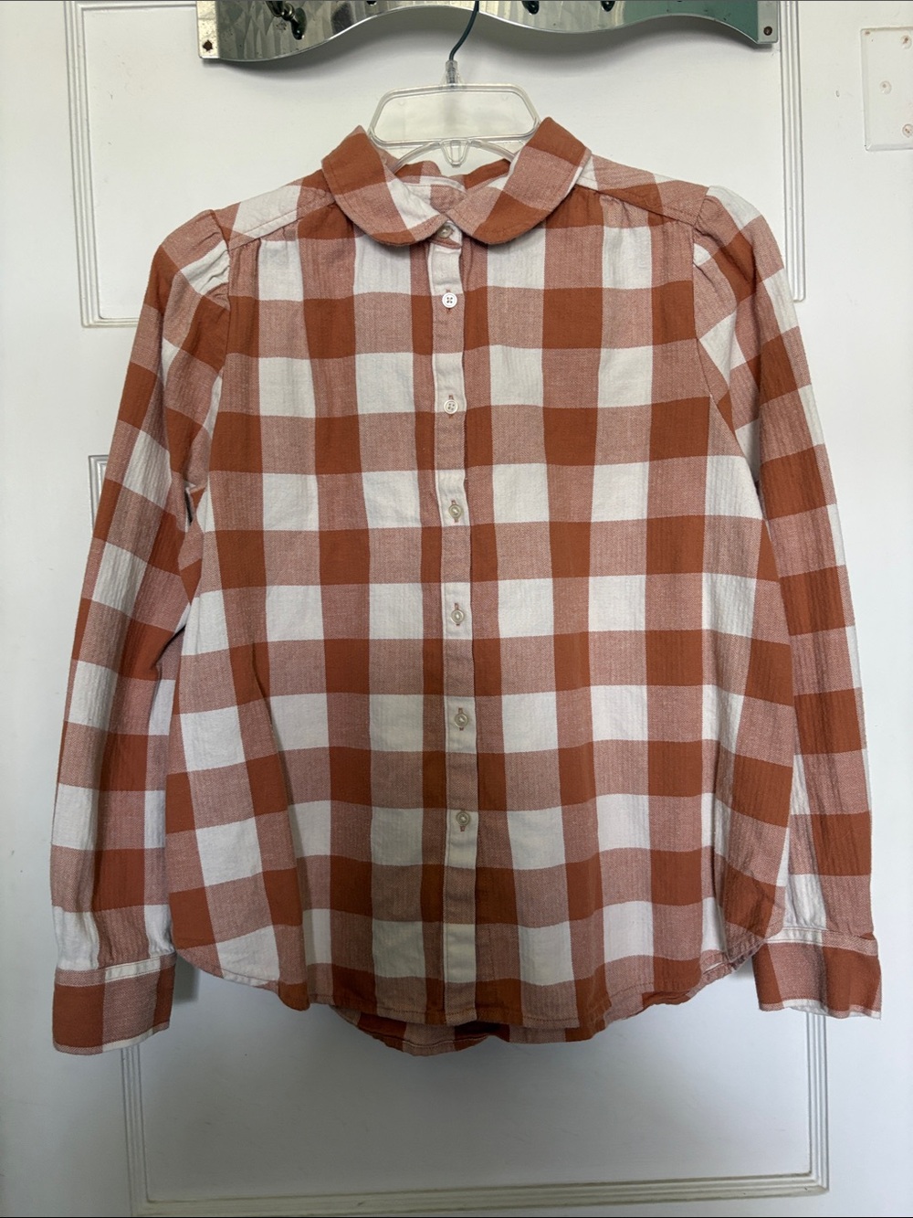 LOFT  Gingham Button-Front Flannel Shirt with Peter Pan Collar Size M